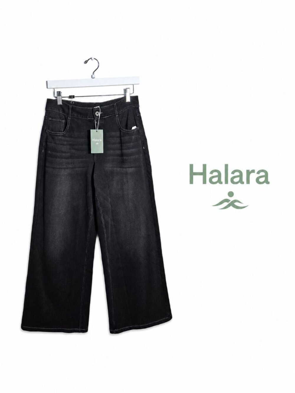 Halara Black Wide-Leg Jeans NWT Size 8 - Picture 1 of 4